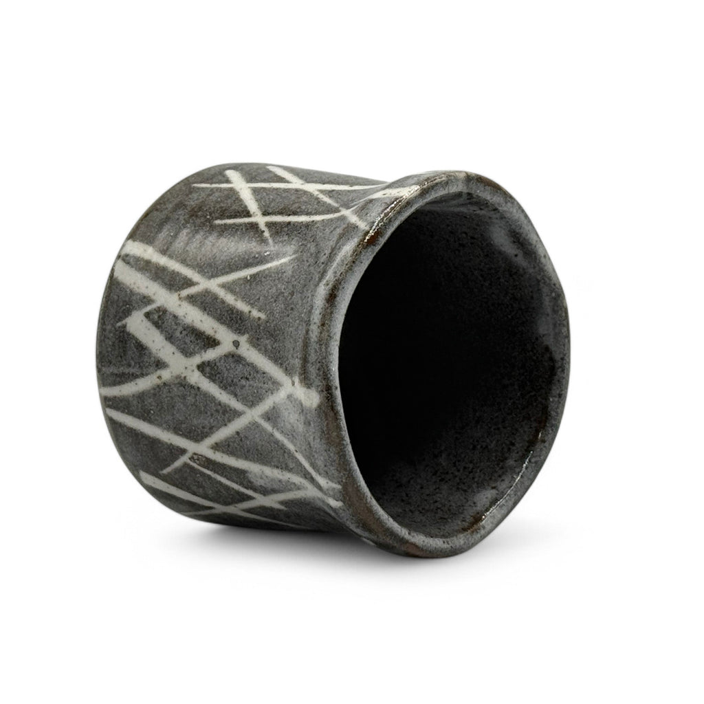 Inoue Iguchi Shirakaba Stripe Gray Mino-yaki Yunomi - Japanese Teacup