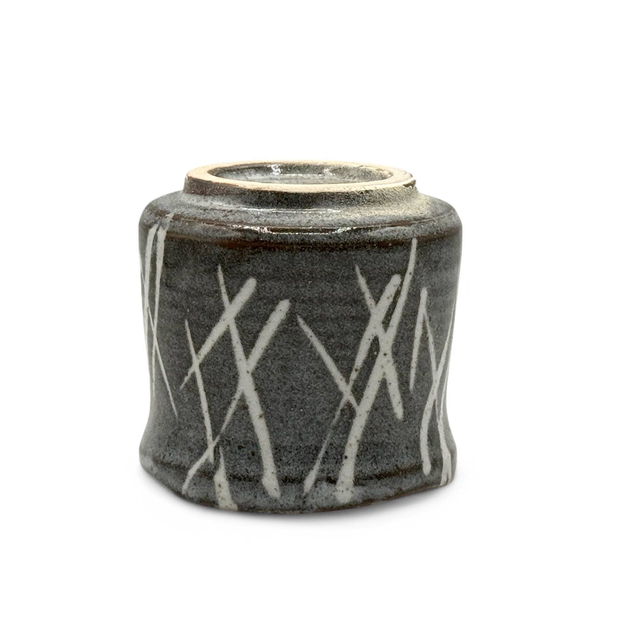Inoue Iguchi Shirakaba Stripe Gray Mino-yaki Yunomi - Japanese Teacup
