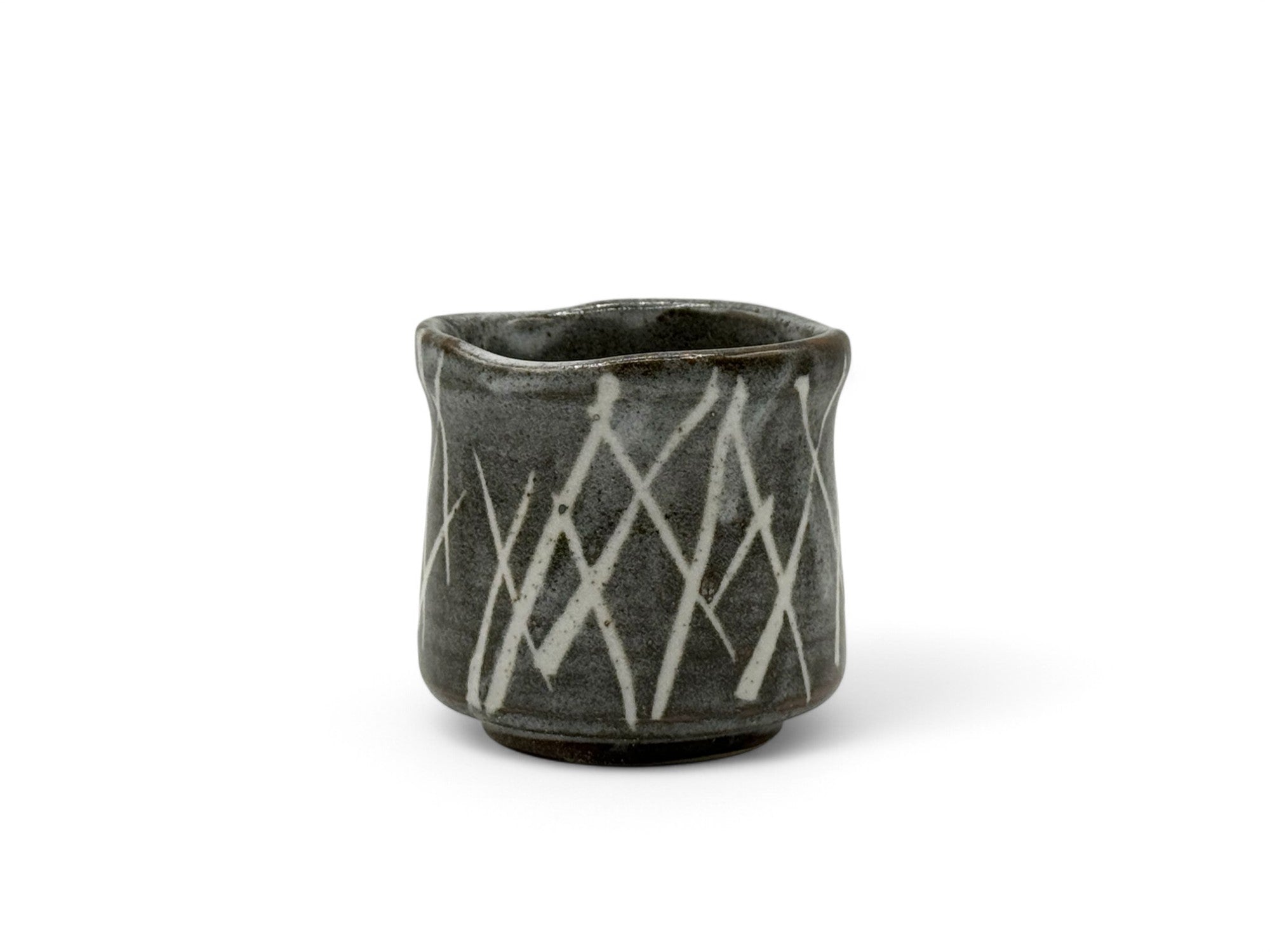 Inoue Iguchi Shirakaba Stripe Gray Mino-yaki Yunomi - Japanese Teacup