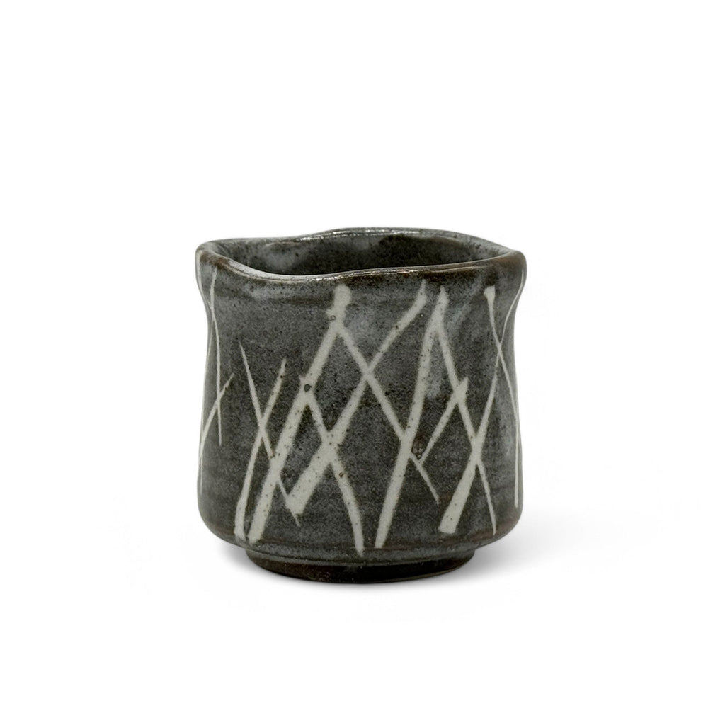 Inoue Iguchi Shirakaba Stripe Gray Mino-yaki Yunomi - Japanese Teacup
