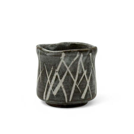 Inoue Iguchi Shirakaba Stripe Gray Mino-yaki Yunomi - Japanese Teacup