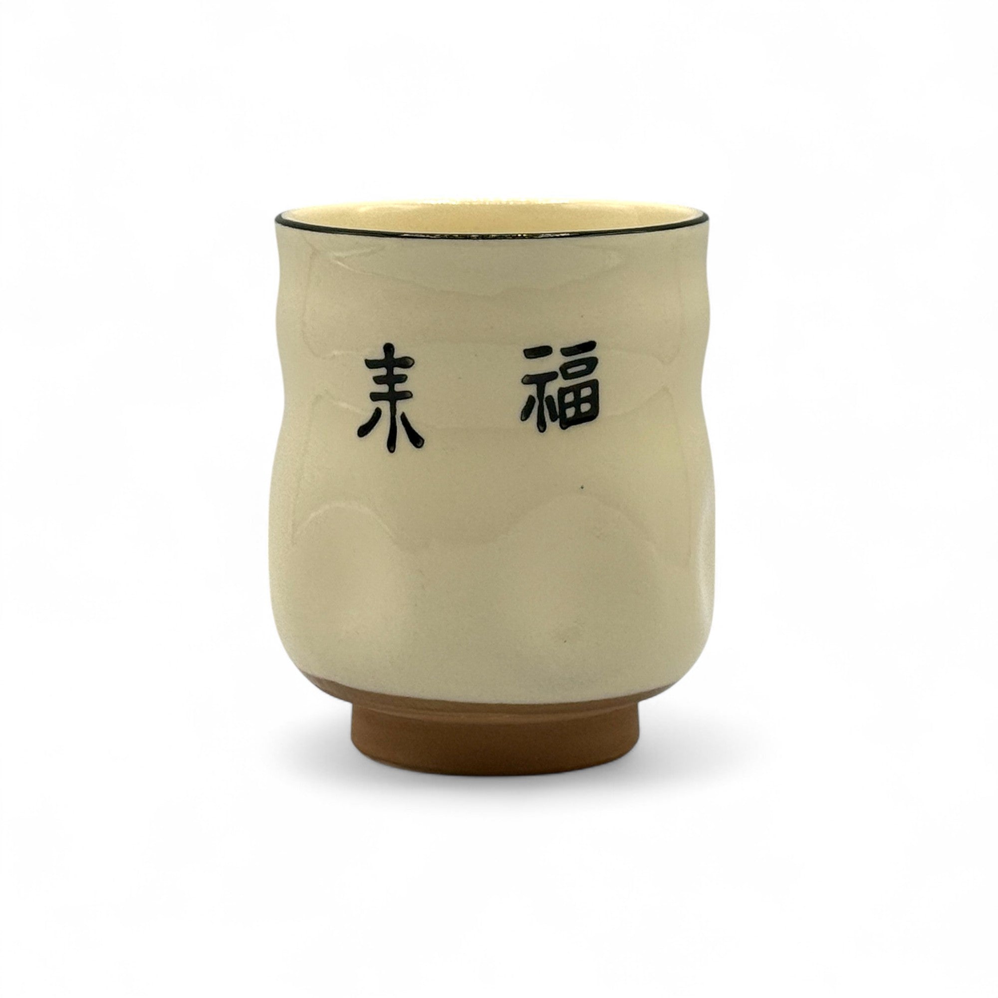 Inoue Hyottoko Beige White Mino-yaki Yunomi - Japanese Teacup