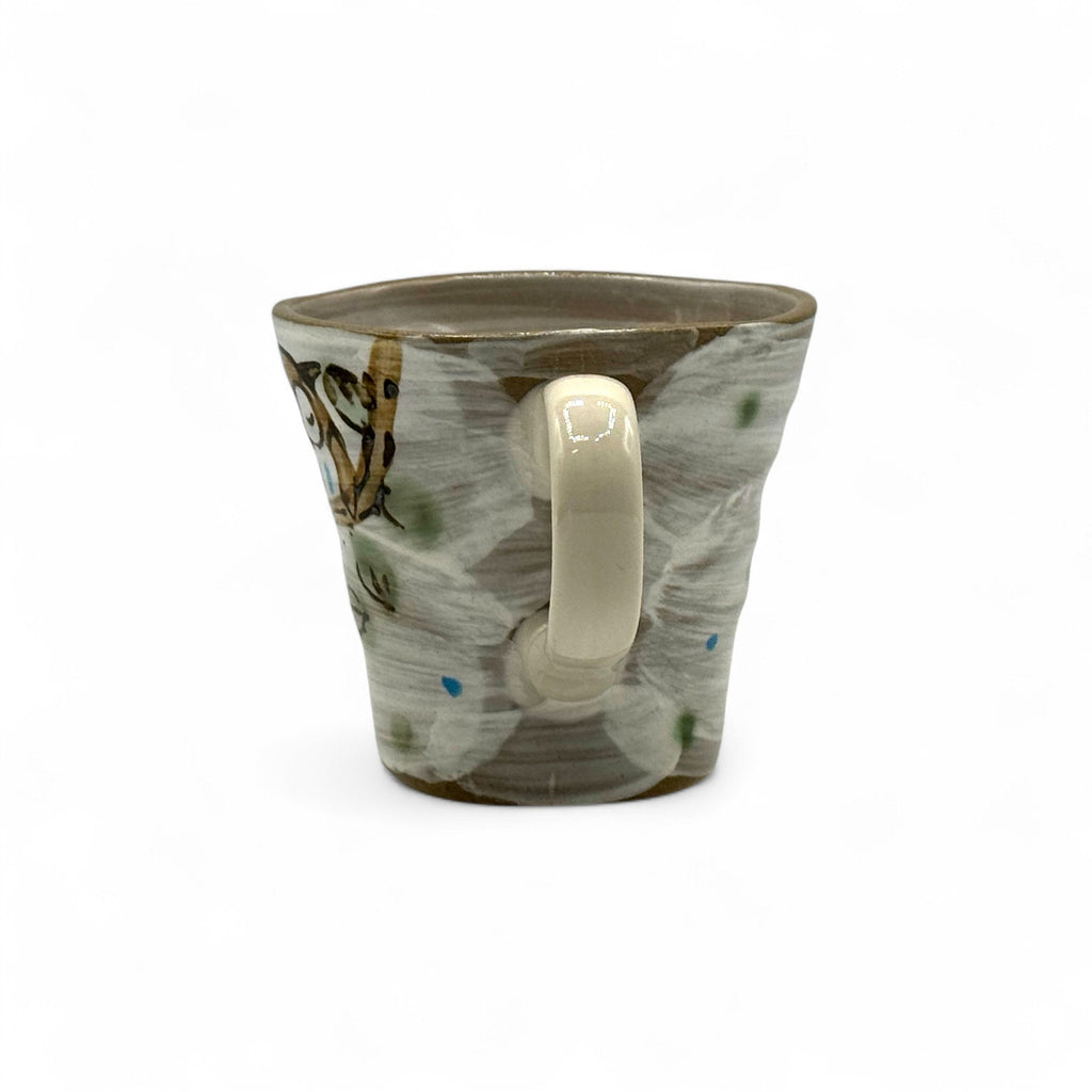Inoue Fukufukuro Owl Gray Mino-yaki Mug - Japanese Tea Mug