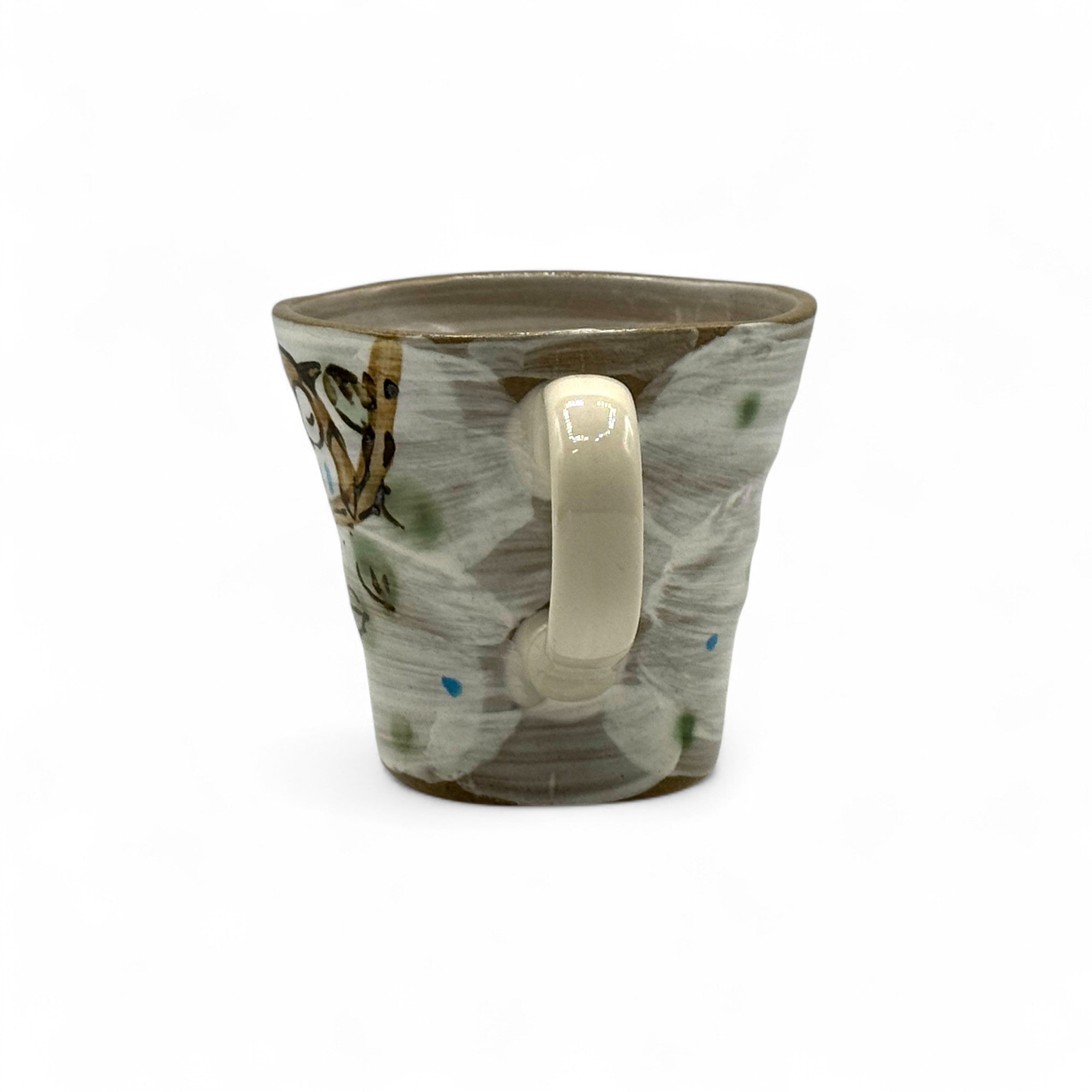 Inoue Fukufukuro Owl Gray Mino-yaki Mug - Japanese Tea Mug