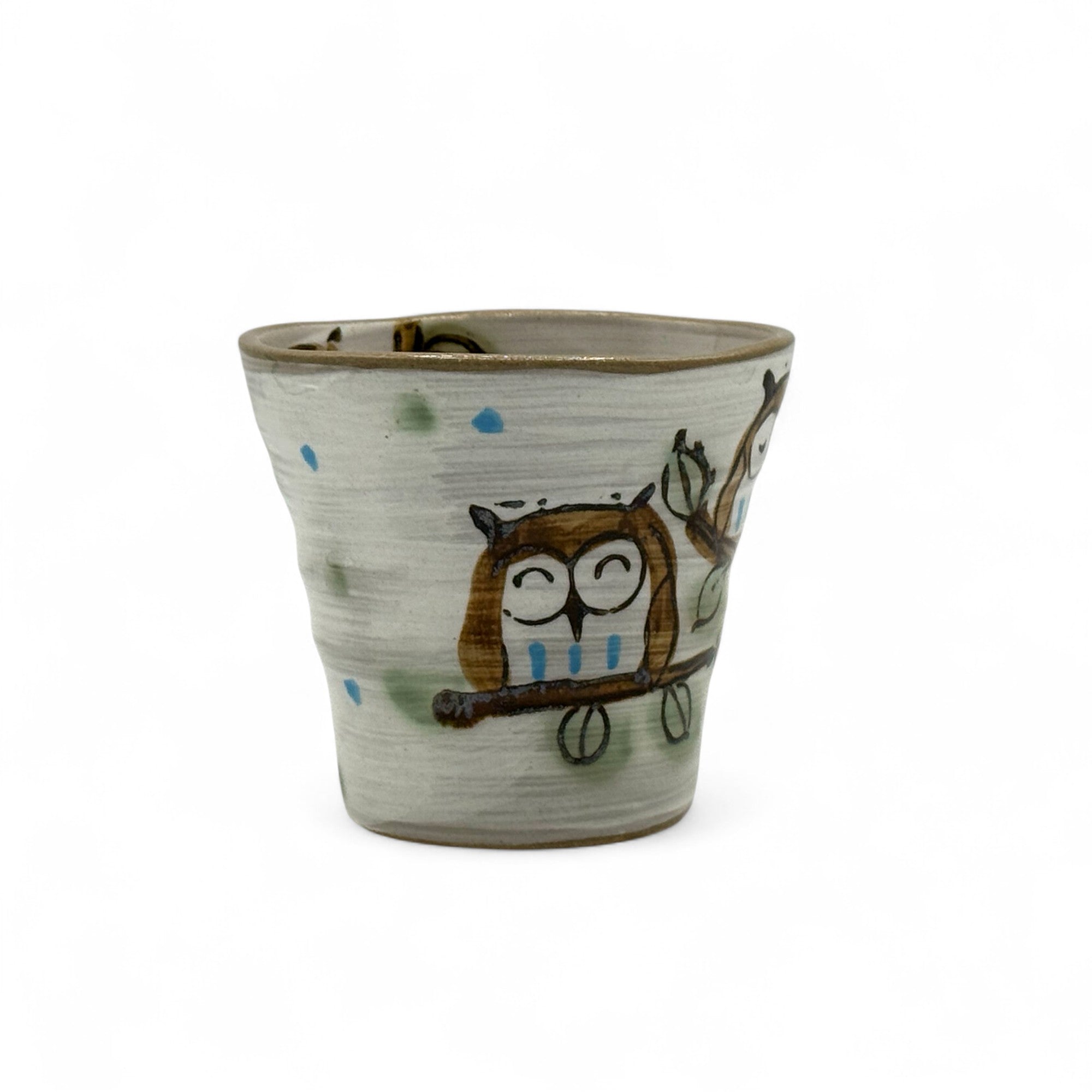 Inoue Fukufukuro Owl Gray Mino-yaki Mug - Japanese Tea Mug