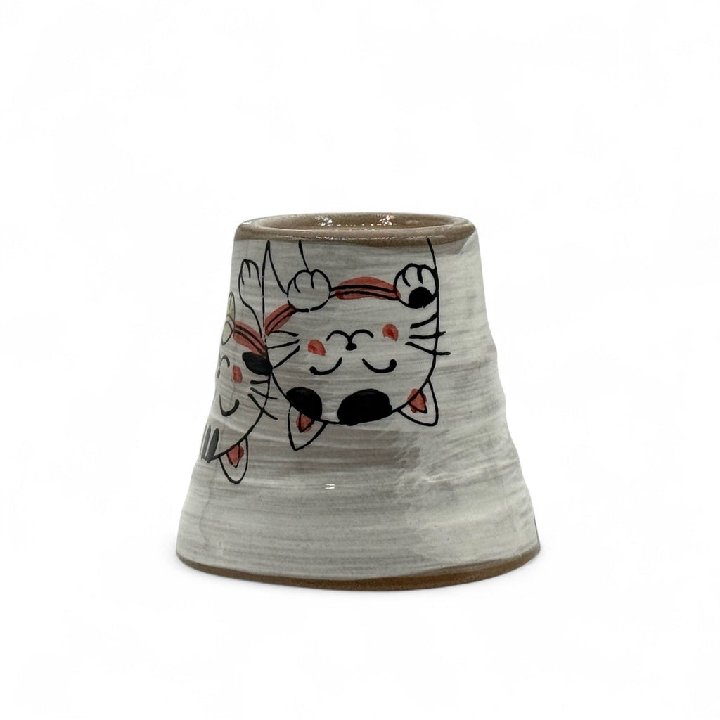 Inoue Camellia Neko Cat Gray Mino-yaki Mug - Japanese Tea Mug
