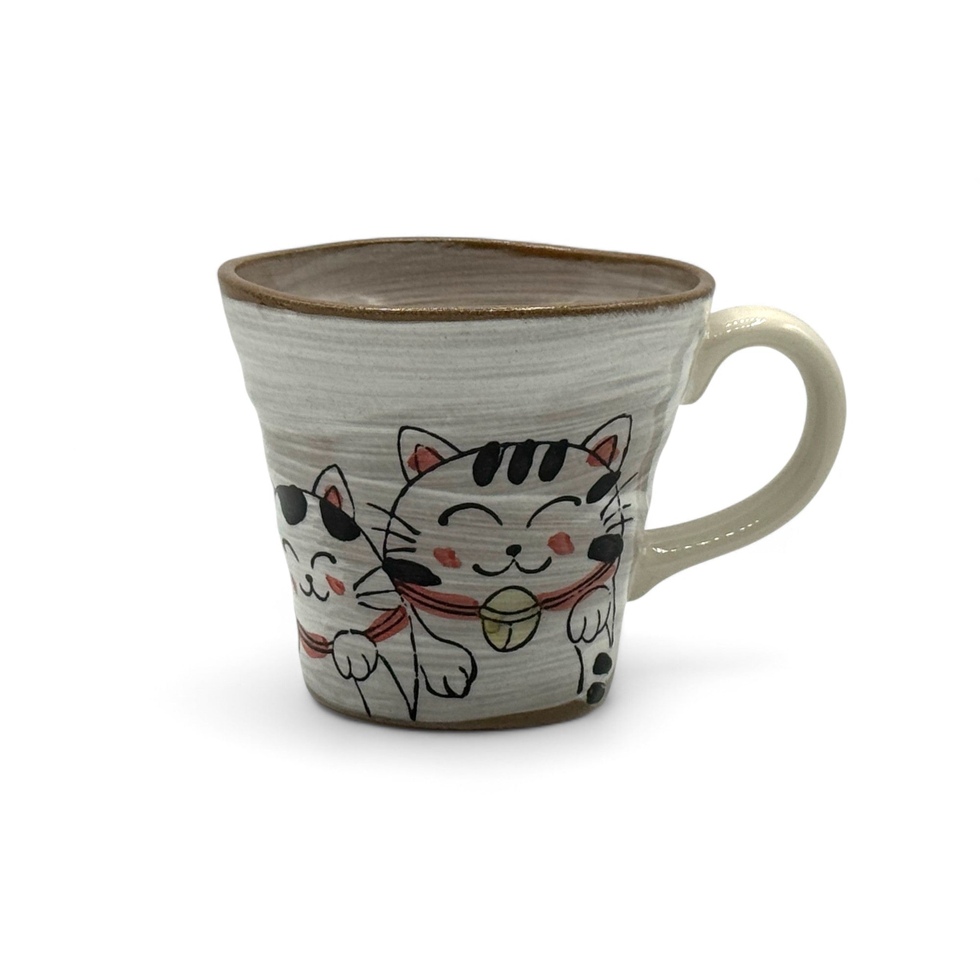Inoue Camellia Neko Cat Gray Mino-yaki Mug - Japanese Tea Mug