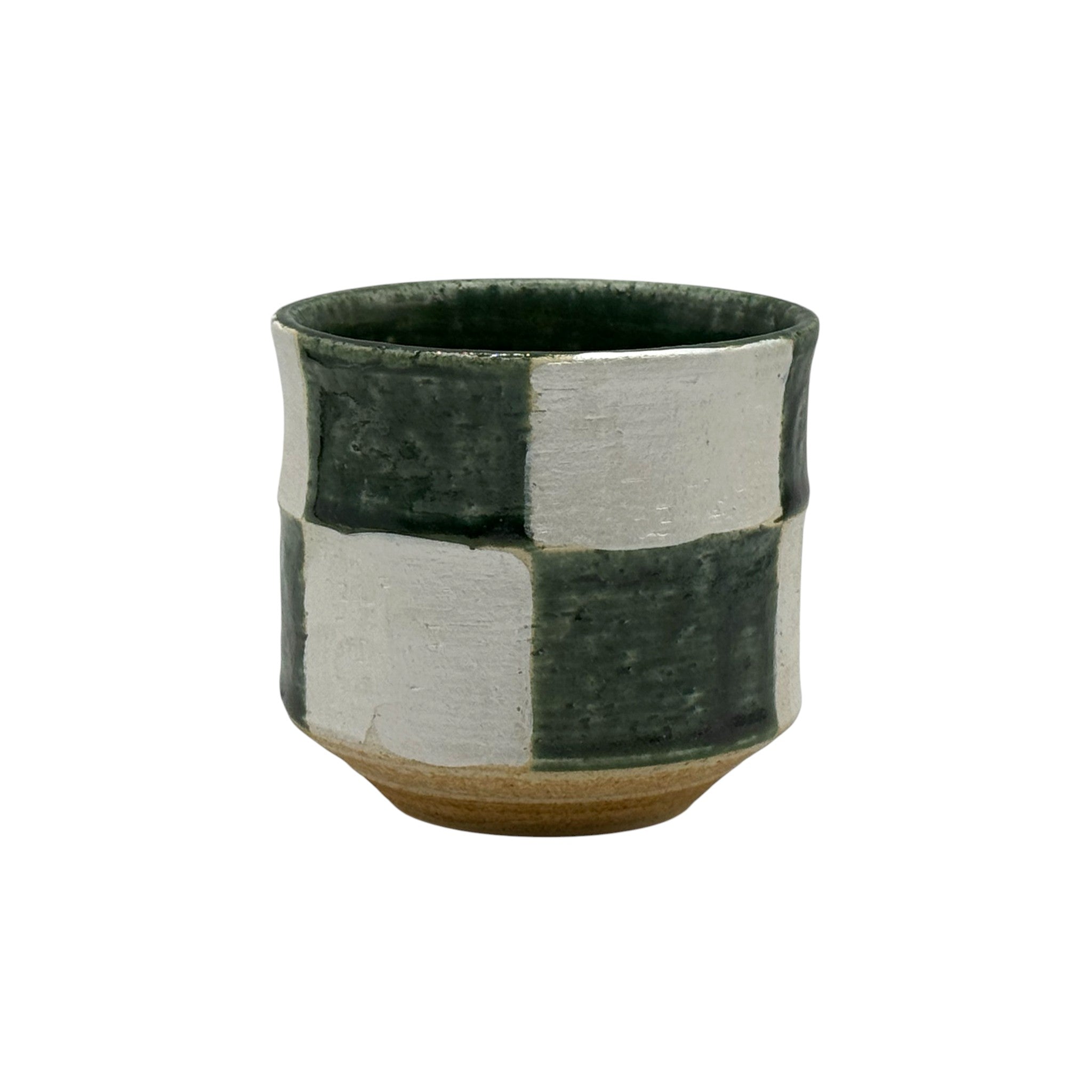 Inoue Oribe Kiritate Green Oribe-yaki Yunomi - Japanese Teacup