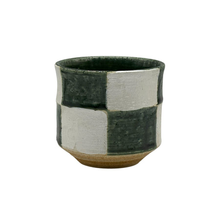 Inoue Oribe Kiritate Green Oribe-yaki Yunomi - Japanese Teacup