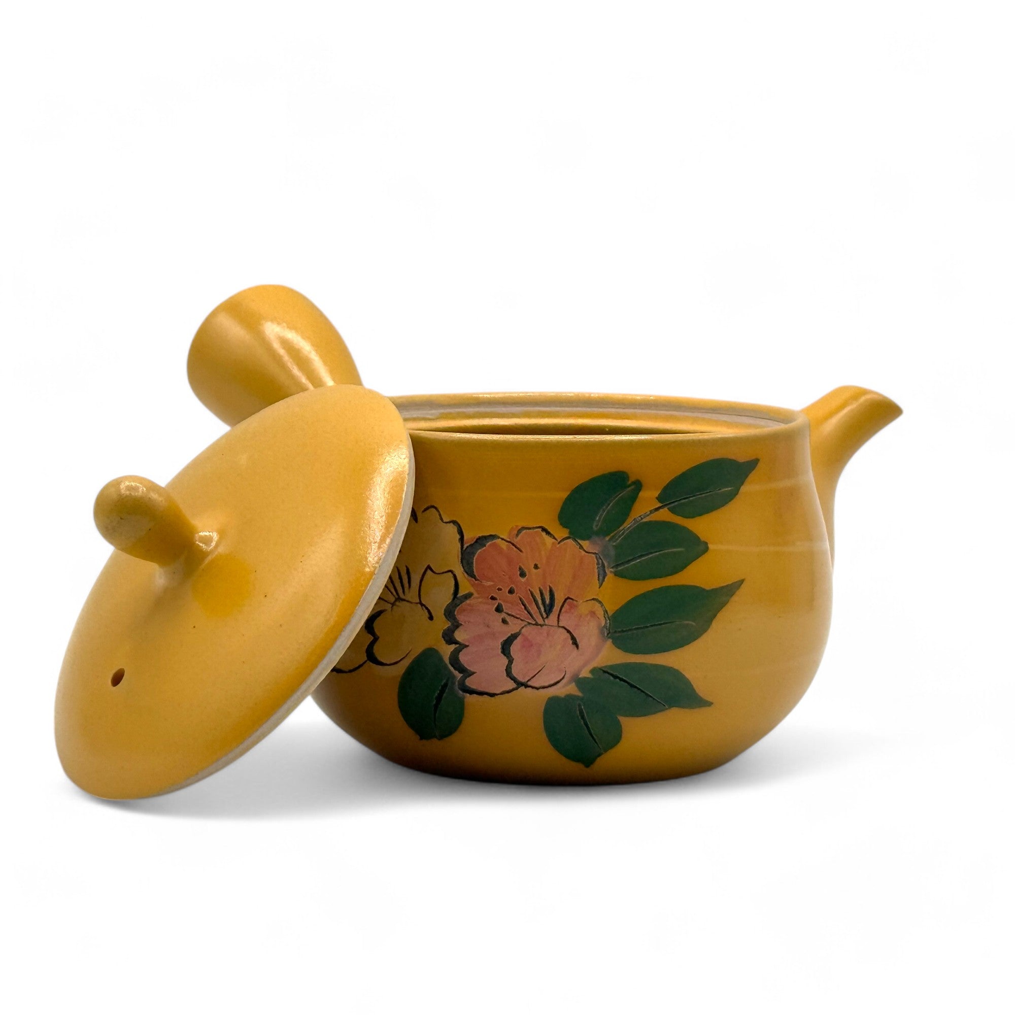 Inoue Tea Mitsubachi Hana Yellow Tokoname-yaki Kyusu - Japanese Teapot, featuring a yellow glaze and traditional Japanese design.