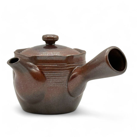 Inoue Tea Hanafubuki Flame Brown Banko-yaki Kyusu - Japanese Teapot, handcrafted, 10.4oz capacity, integrated infuser, rich tradition.