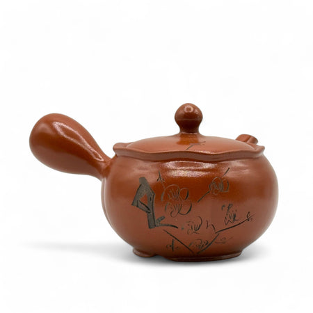Inoue Tea Shuiro Red Tokoname-yaki Kyusu - Japanese Teapot, 6" long, 3" high, 9oz capacity, built-in strainer, handwash, made in Japan.