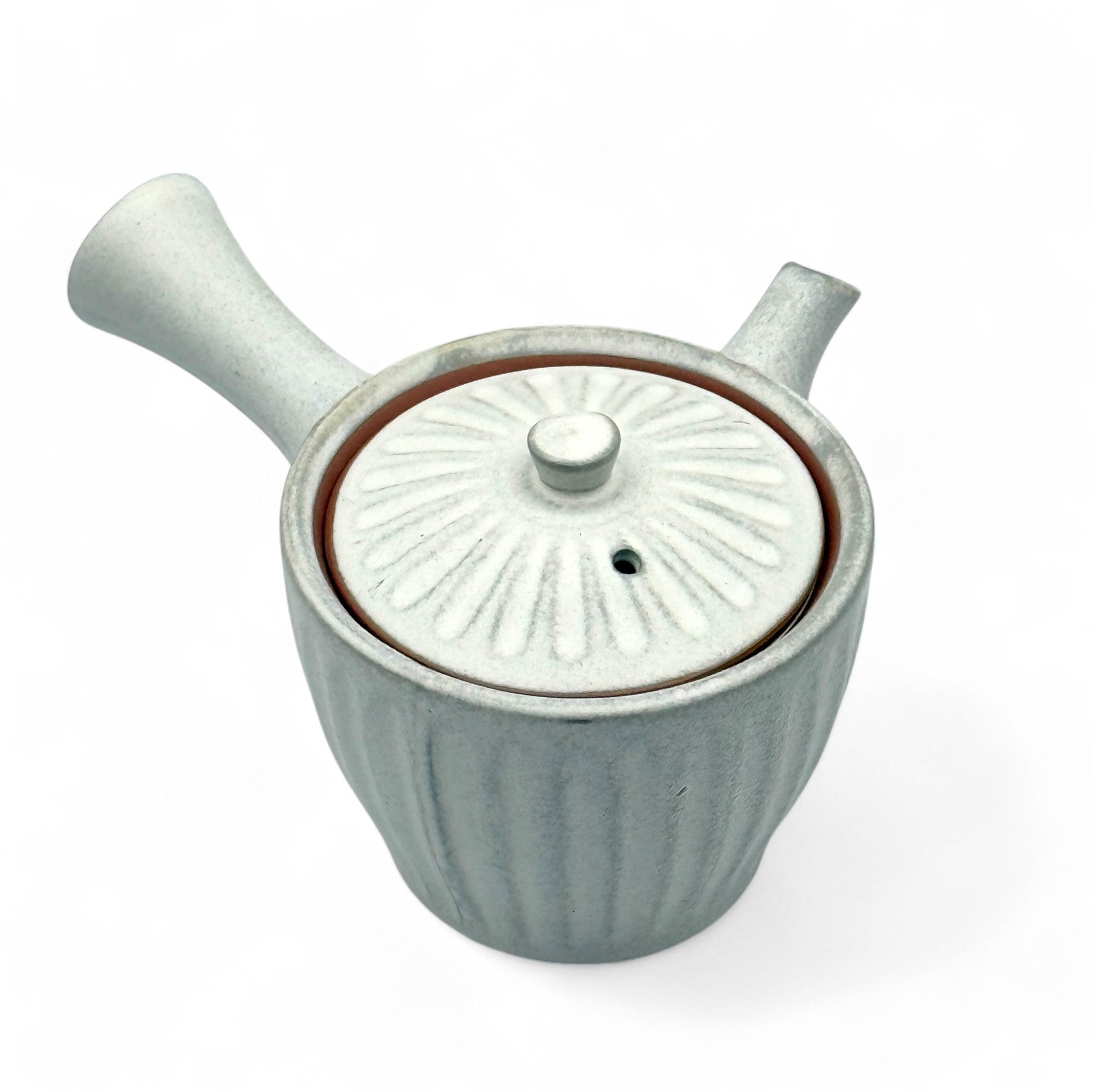 Inoue Tea Kiku Kohiki Rustic White Tokoname-yaki Kyusu - Japanese Teapot, shown in image TEP-063-4