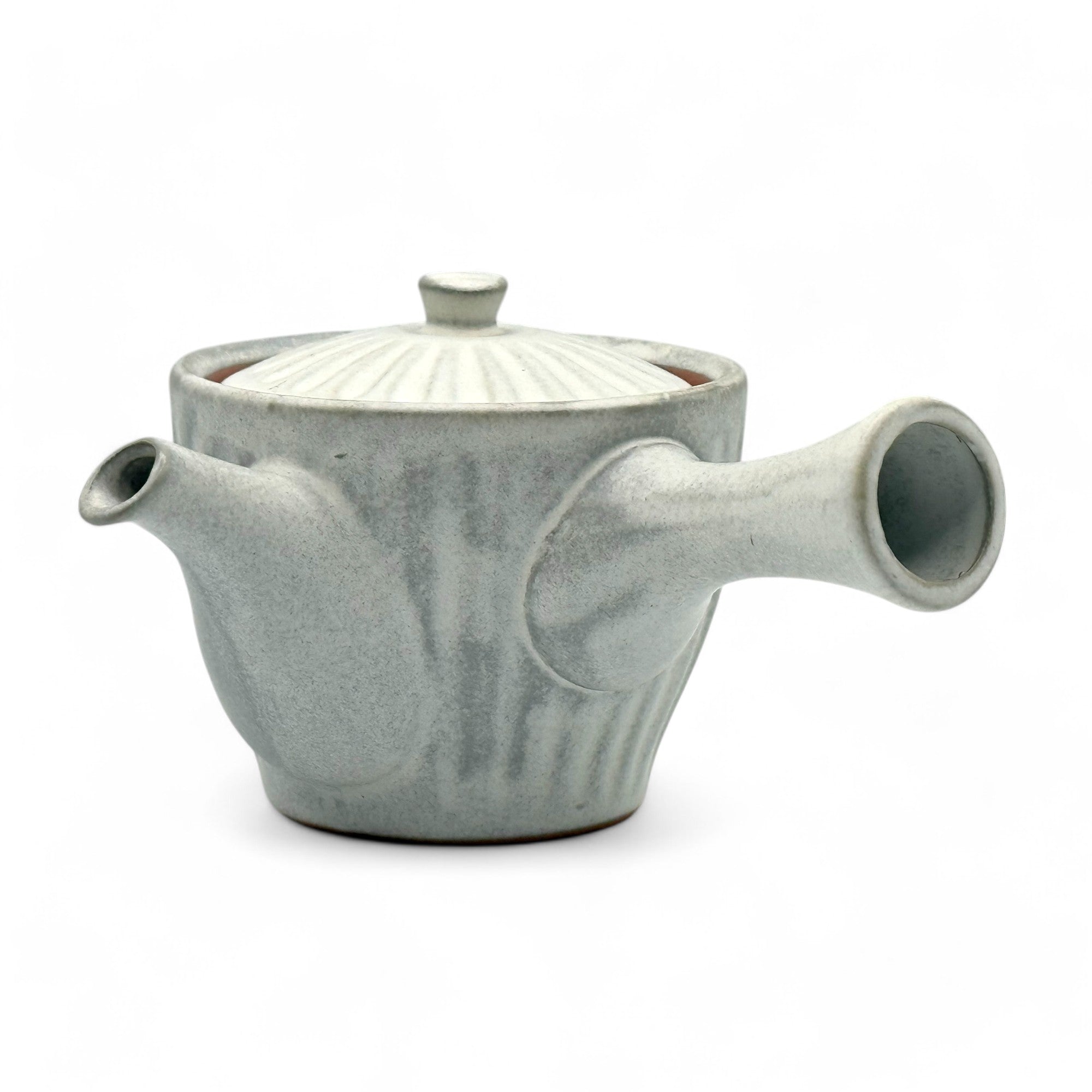 Inoue Tea Kiku Kohiki Rustic White Tokoname-yaki Kyusu - Japanese Teapot, handmade, minimalistic design, 11.8oz capacity, strainer included.