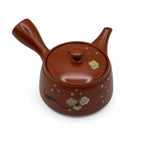 Inoue Tea Fusensaku Hakubai White Blossom Red Tokoname-yaki Kyusu - Japanese teapot with floral design, red finish.