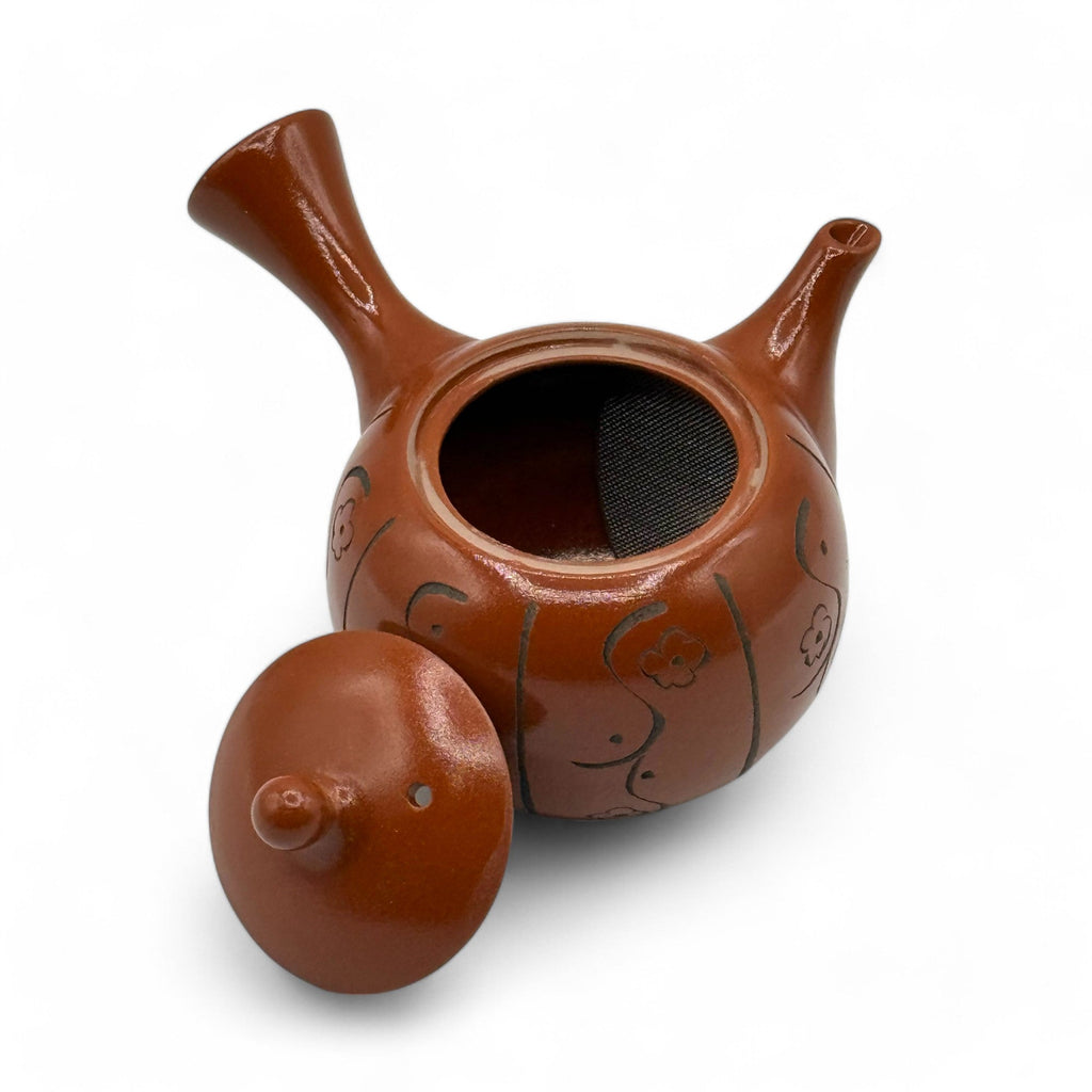 Inoue Tea Yixing Tokusa Red Tokoname-yaki Kyusu - Japanese Teapot, a traditional red ceramic teapot with a textured finish.