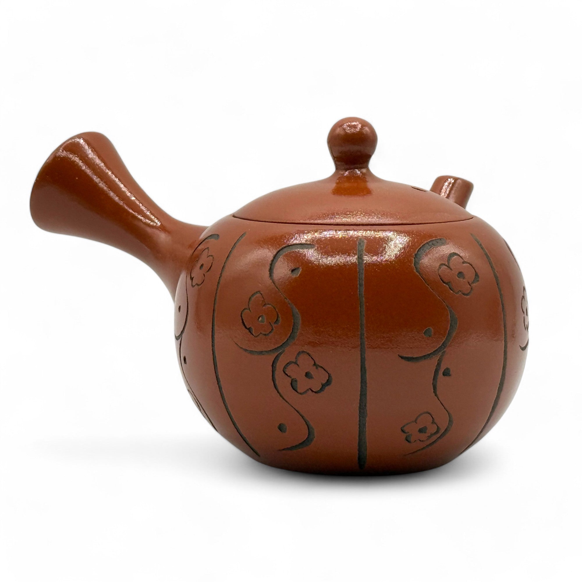 Inoue Tea Yixing Tokusa Red Tokoname-yaki Kyusu - Japanese teapot with built-in strainer, 12oz capacity, crafted from volcanic clay.