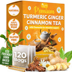 Premium Turmeric, Ginger, Cinnamon & Chamomile Flowers Tea | Improve Digestion, Support Brain, Weight, Skin and Sleep, Eco-Conscious Tea Bags Herbal Tea