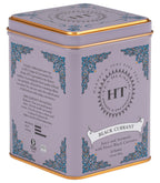 Harney & Sons Black Currant Tea in a tin container, featuring a design that highlights the flavor and brand name.