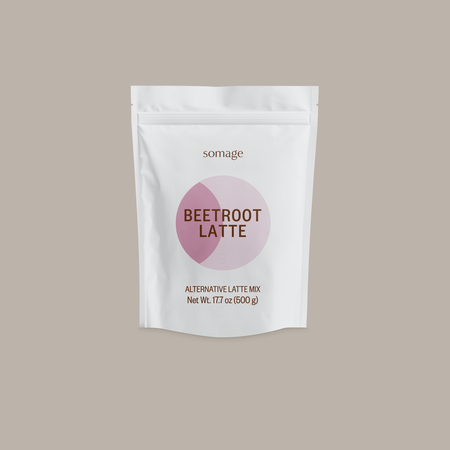 Beetroot Latte by Somage USA in a cup, showcasing a vibrant red color with a smooth texture, highlighting beetroot grain.