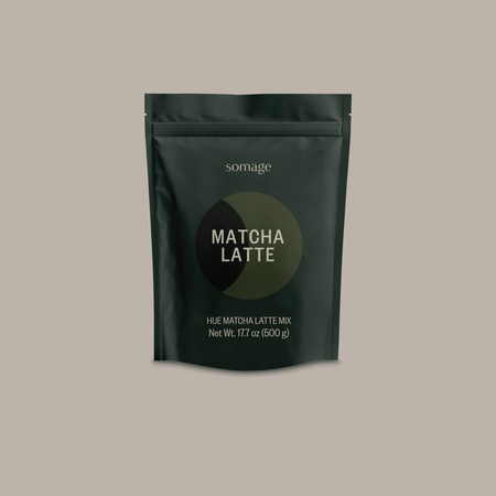 Matcha Hue Latte by Somage USA, featuring a bright green drink made with organic matcha powder and Colombian panela.