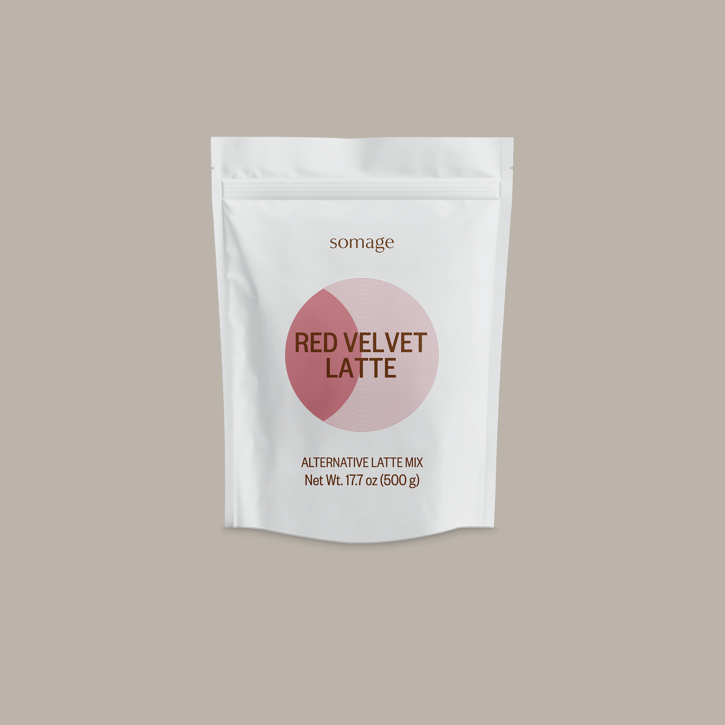 Red Velvet Latte by Somage USA in a cup, showcasing a rich hue from beetroot grind and cocoa, gluten and dairy free.