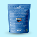 Blue package of 'Fluorescent Tea' with text and graphics on a light blue background