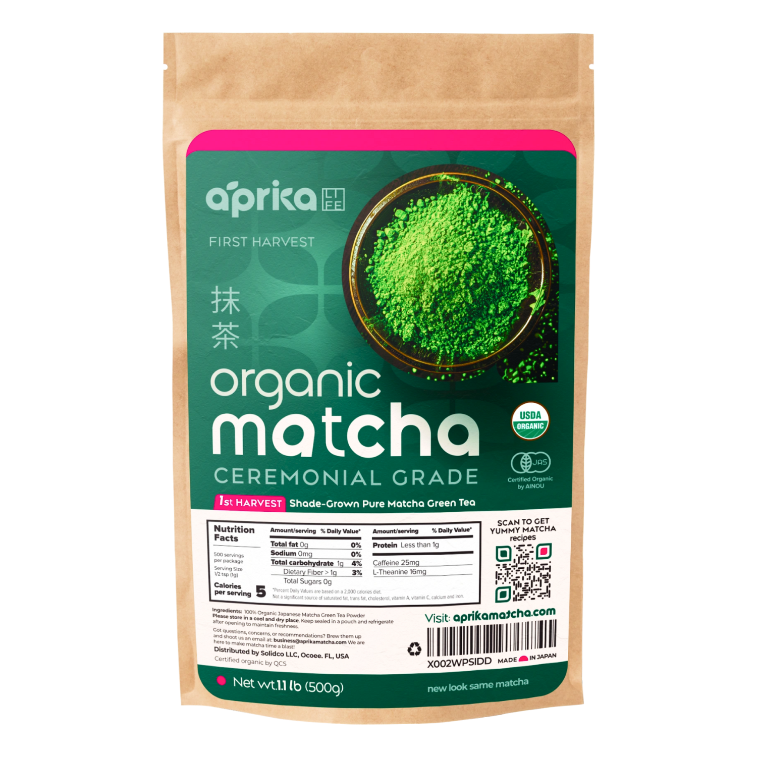 Aprika Life Organic Japanese Ceremonial Grade Matcha Green Tea Powder