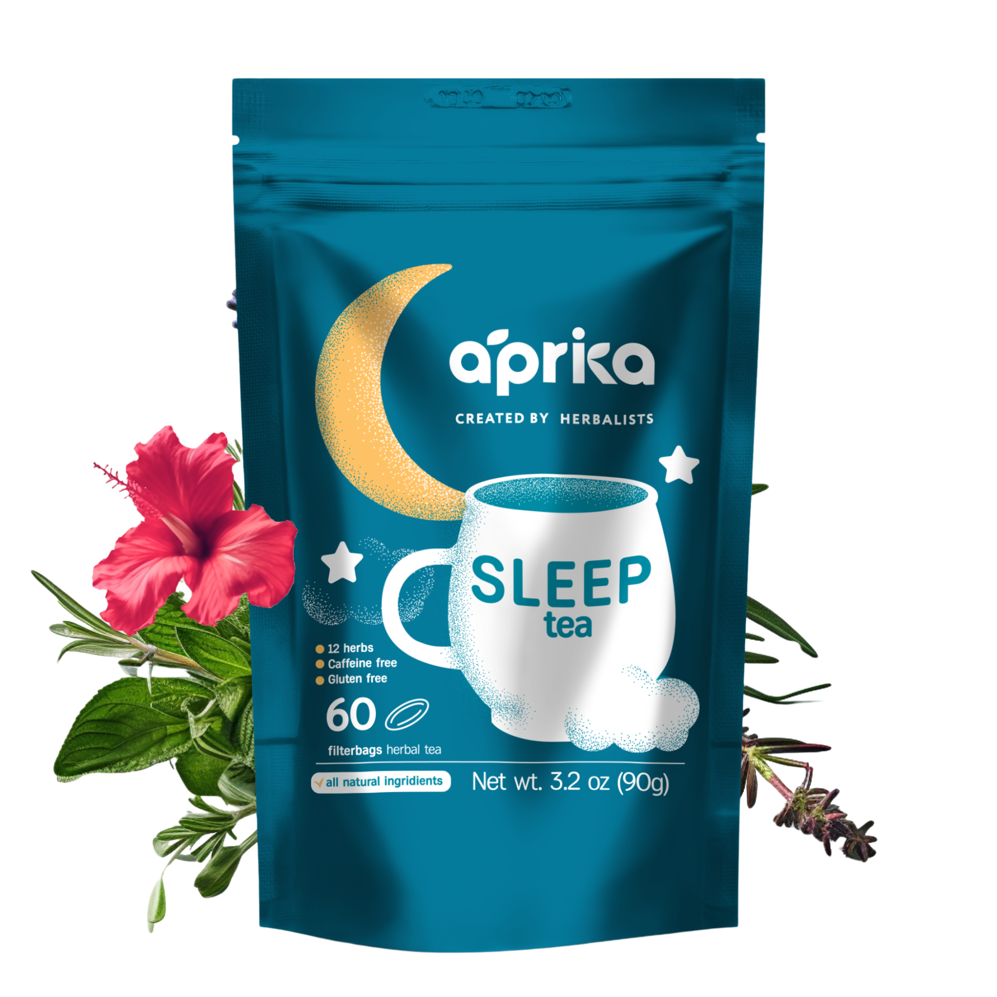 Aprika Life Herbal Sleep Tea With Sleep Guide, 60 Bags