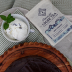 Piper and Leaf Minty Midnight Muslin Bag of Loose Leaf Tea - 15 Servings, featuring a hand-printed muslin bag with tea blend.