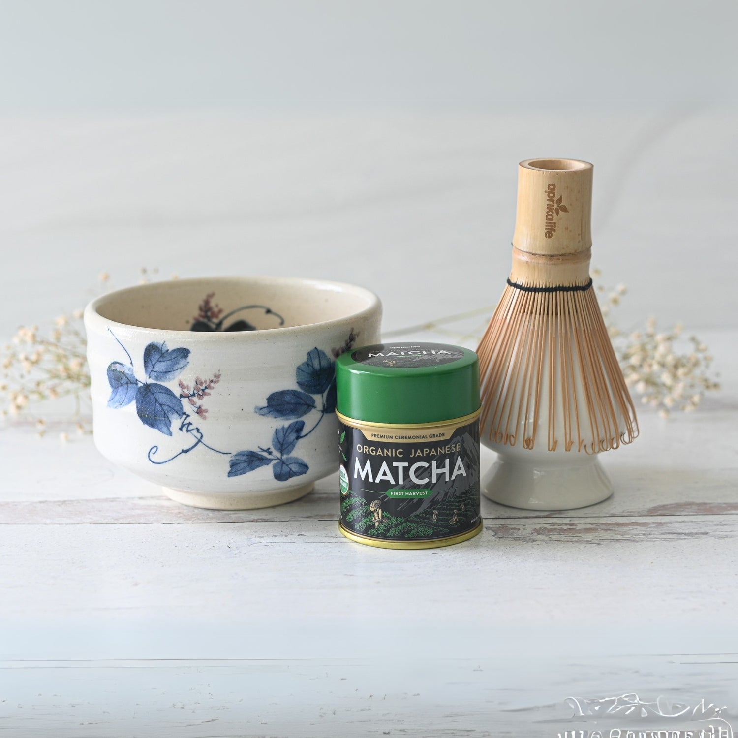 Aprika Life White Clay Kudzu Flowers Matcha Bowl