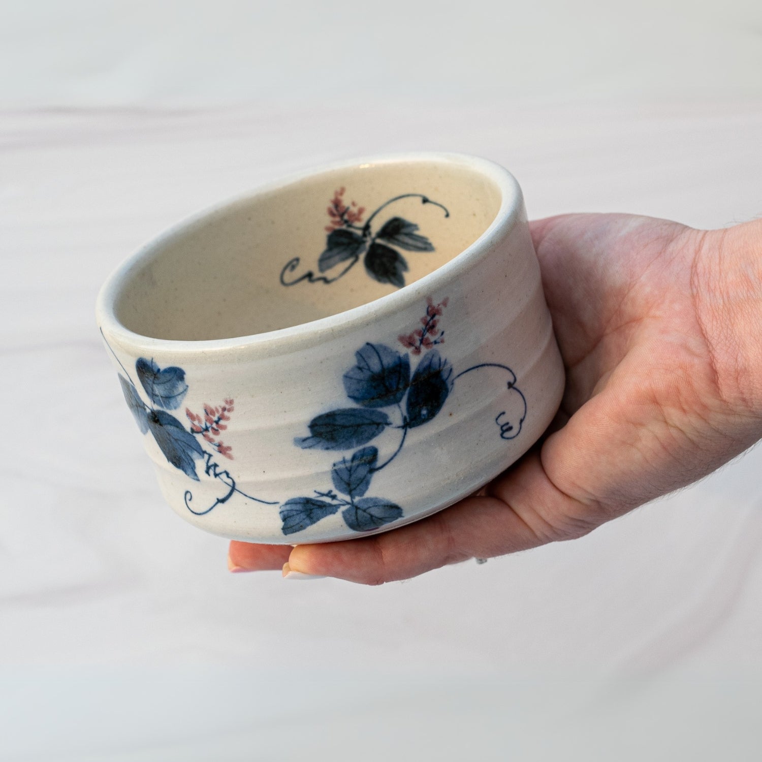 Aprika Life White Clay Kudzu Flowers Matcha Bowl - Thumbnail 5