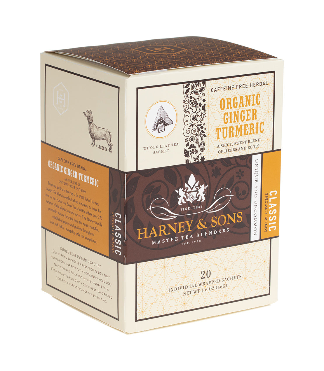 Harney & Sons Organic Ginger Turmeric, Box of 20 Individually Wrapped Sachets Herbal Tea