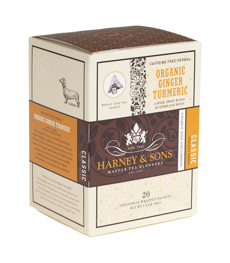 Harney & Sons Organic Ginger Turmeric, Box of 20 Individually Wrapped Sachets Herbal Tea