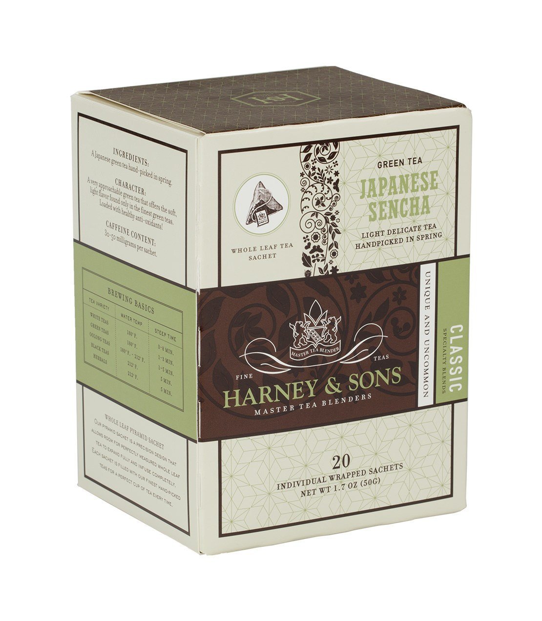 Harney & Sons Japanese Sencha wrapped sachet, displayed in its packaging, from the vendor Harney & Sons.