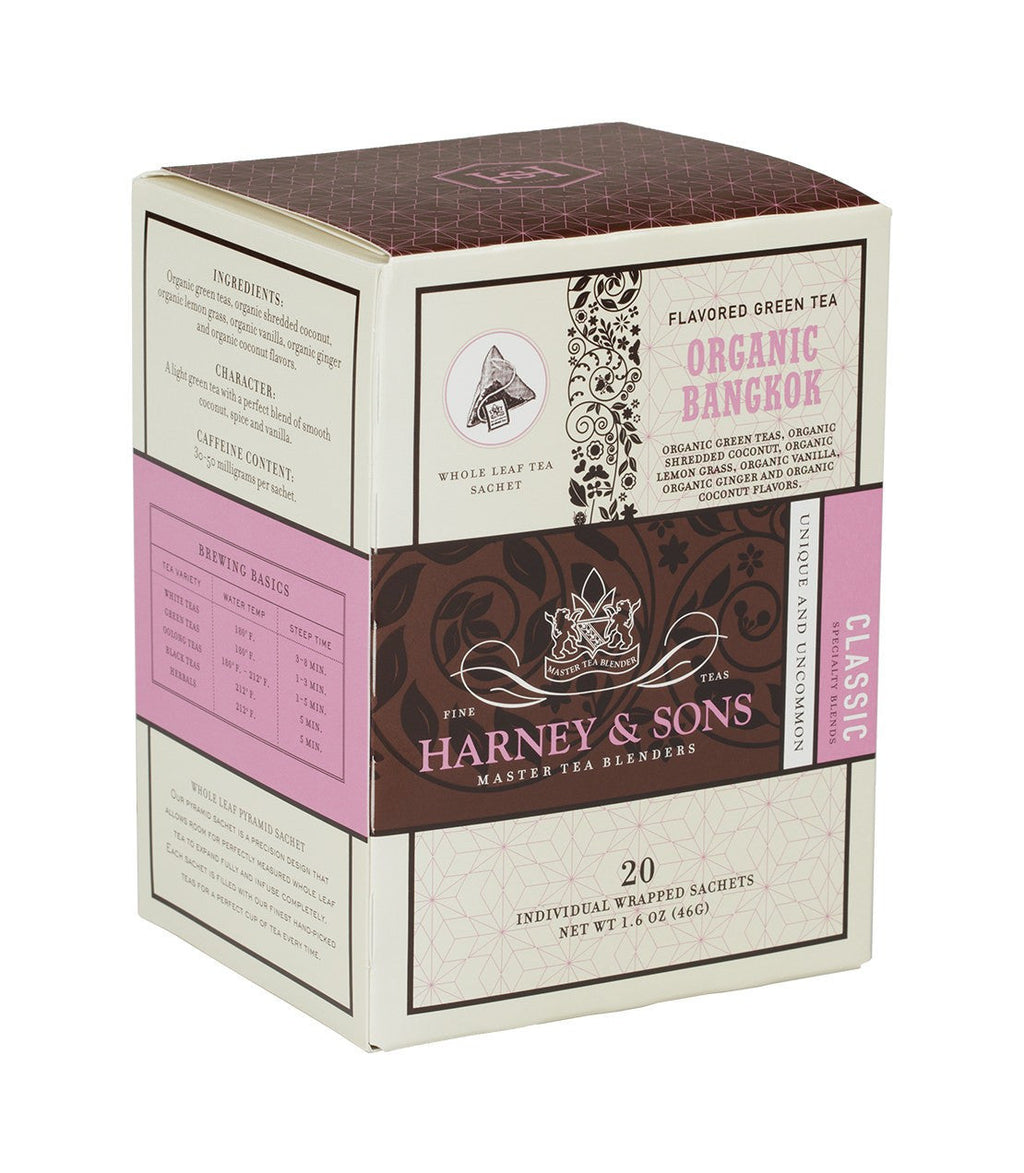 Harney & Sons Organic Bangkok, Box of 20 Individually Wrapped Sachets Green Tea