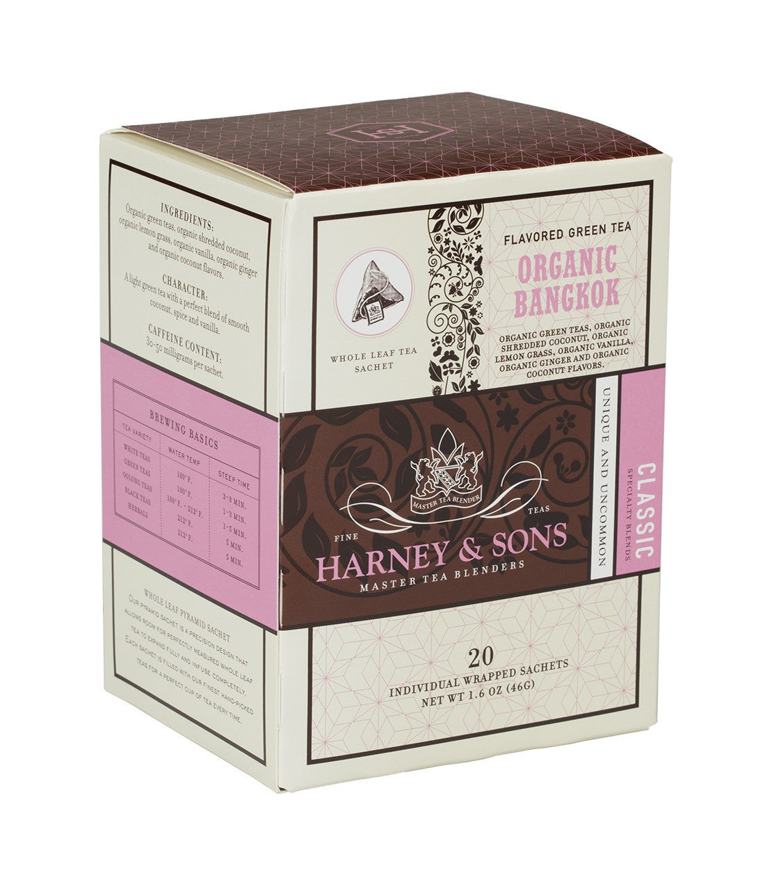 Harney & Sons Organic Bangkok, Box of 20 Individually Wrapped Sachets Green Tea