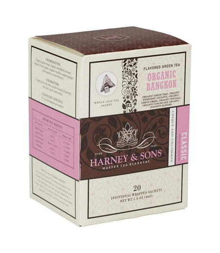 Harney & Sons Organic Bangkok, Box of 20 Individually Wrapped Sachets Green Tea