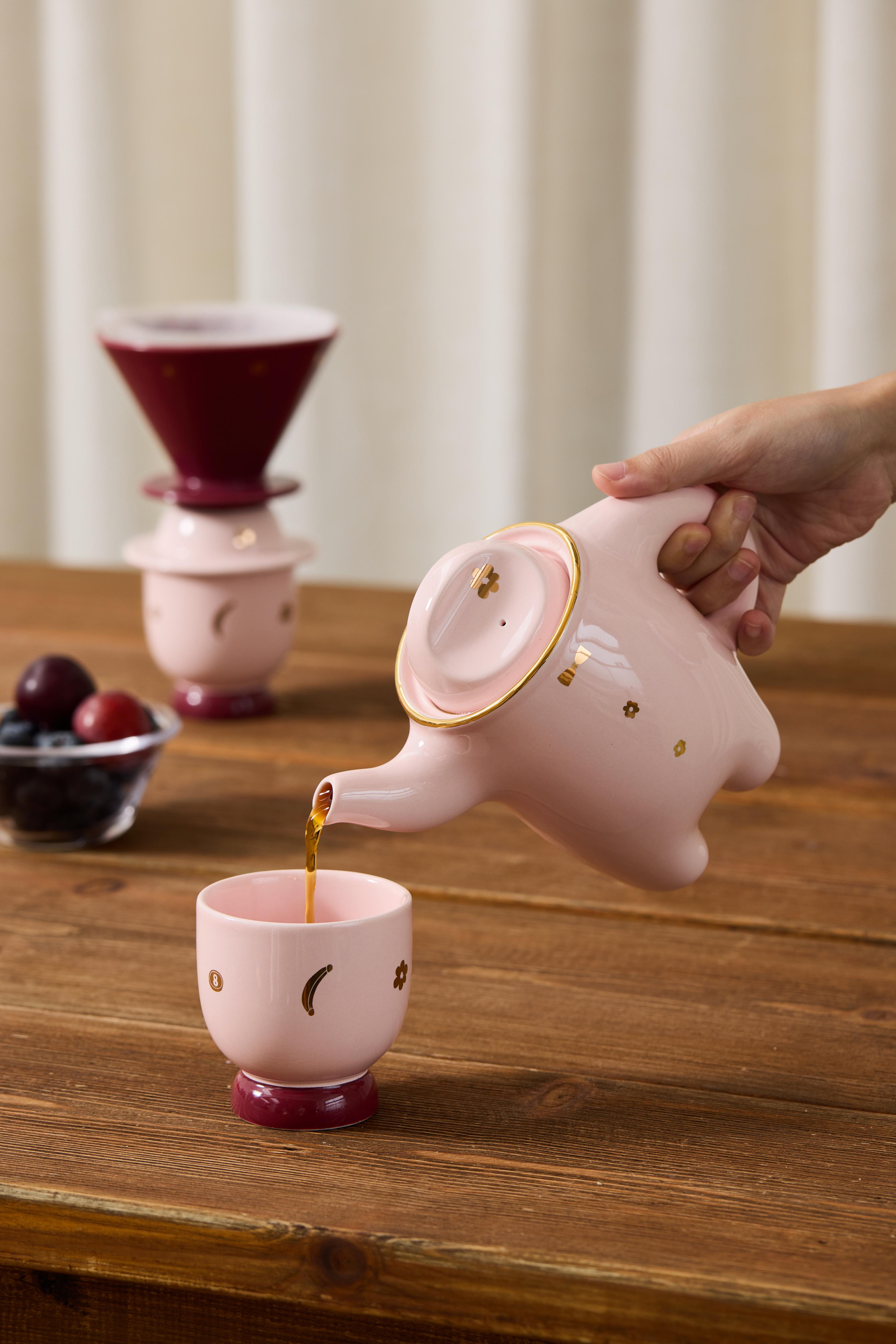 WEKUKU Brew Buddy - Elegant Porcelain Teapot & Coffee Pot (Pink)