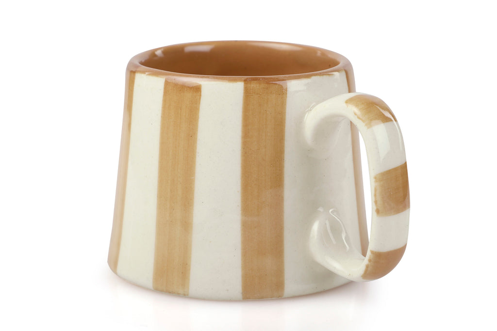Casa Amarosa Ceramic Brown Stripe Cup - 3.5 x 2.5 Inches ( Set of 4 )