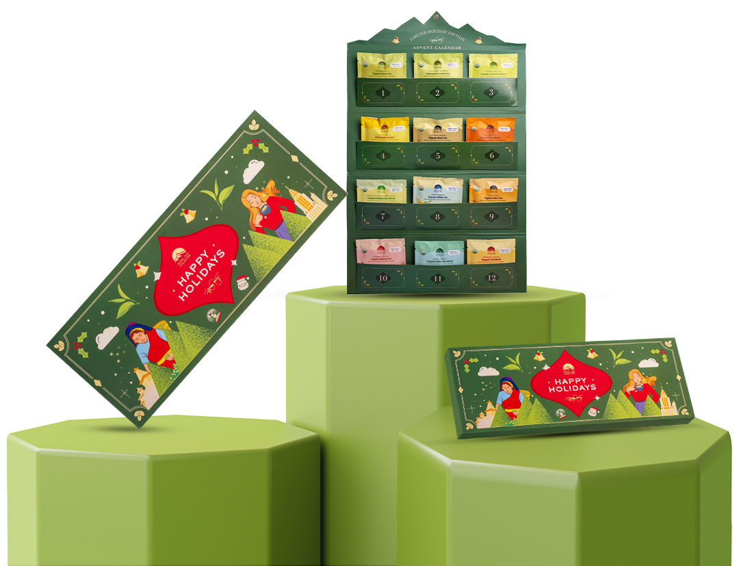 Tea Advent Calendar by Nepal Tea featuring a colorful assortment of tea blends in a festive calendar format.