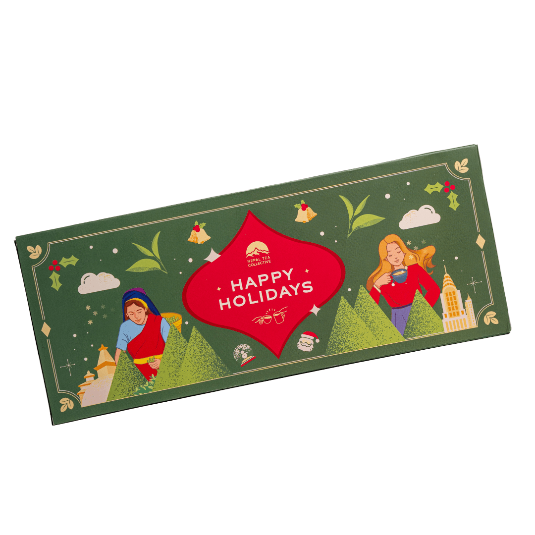 Tea Advent Calendar 2024 by Nepal Tea featuring 12 organic Nepali teas in a festive packaging for daily enjoyment.