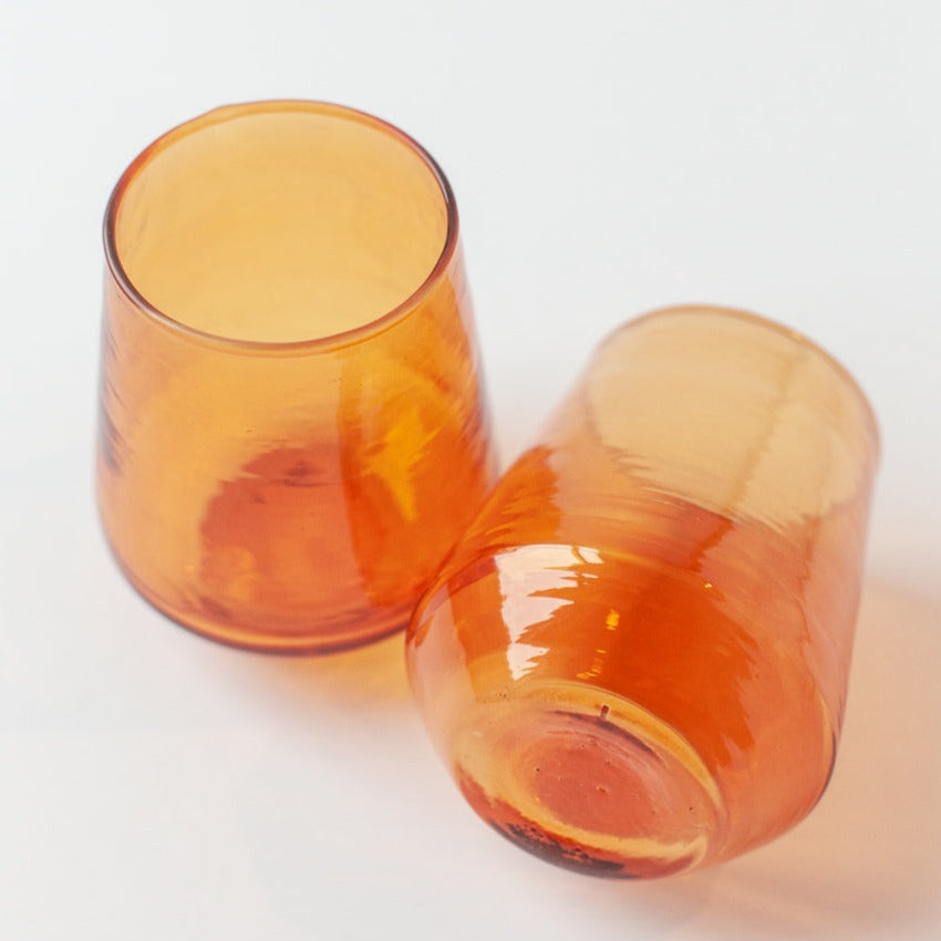 Creative Women Handblown Hammered Glass Water Tumbler, Amber - set of 4