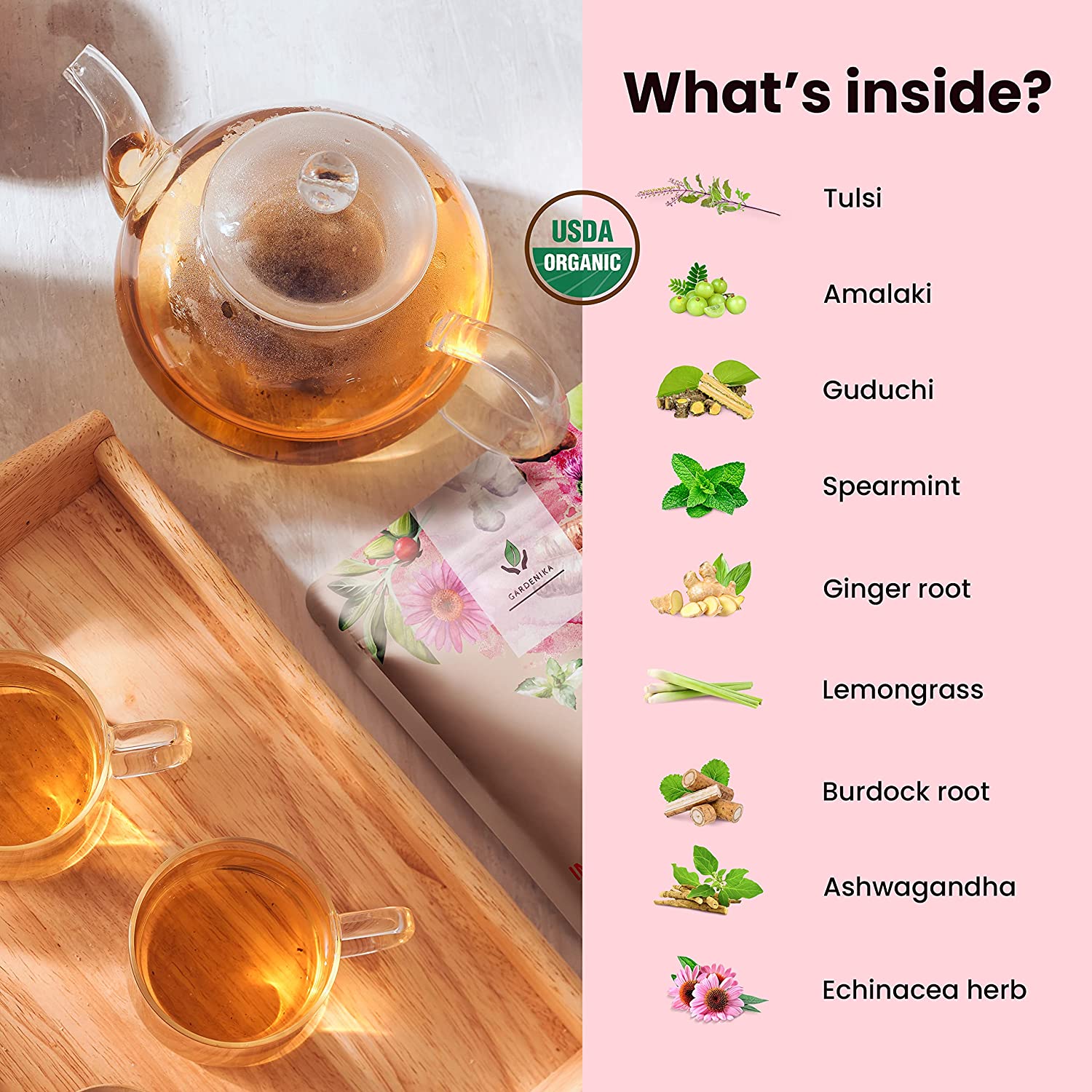 Gardenika Immunity Loose Leaf Herbal Tea, USDA Organic, Kosher, Caffeine-Free - 4 oz (114g)