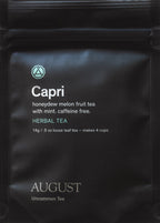 August Capri - Honeydew Melon Mint Tea (Caffeine Free) in a loose leaf form, shown in a sample packaging.