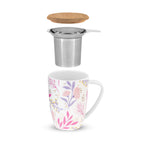 Pinky Up Bailey: Botanical Bliss Ceramic Tea Mug & Infuser, featuring a floral design and matching infuser for loose tea.