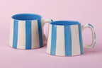 Casa Amarosa Ceramic Aqua Blue Stripe Cup - 3.5 x 2.5 Inches ( Set of 4 )