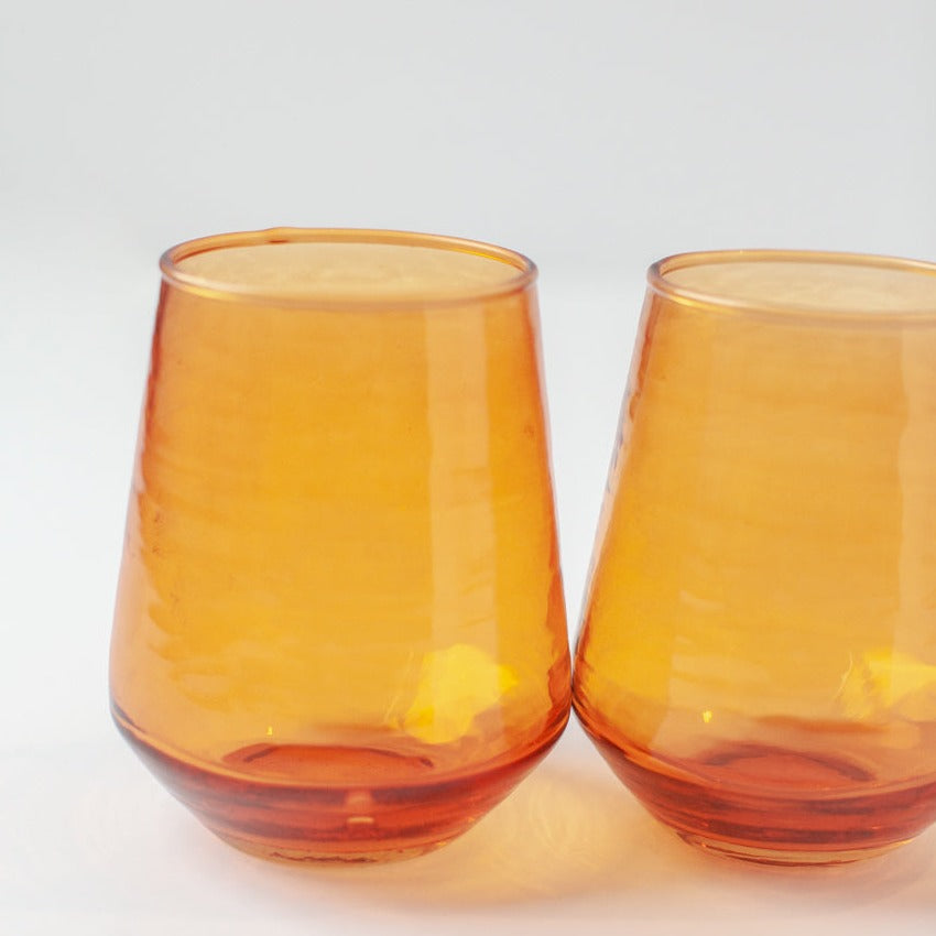 Creative Women Handblown Hammered Glass Water Tumbler, Amber - set of 4