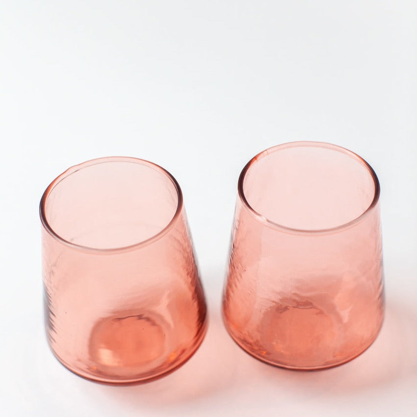 Creative Women Handblown Hammered Glass Water Tumbler, Blush - set of 4
