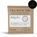 Tea with Tae Bombay Chai 50 ct. Overwrap Bag featuring 50 individually-wrapped pyramid tea bags with a blend of black tea and spices.